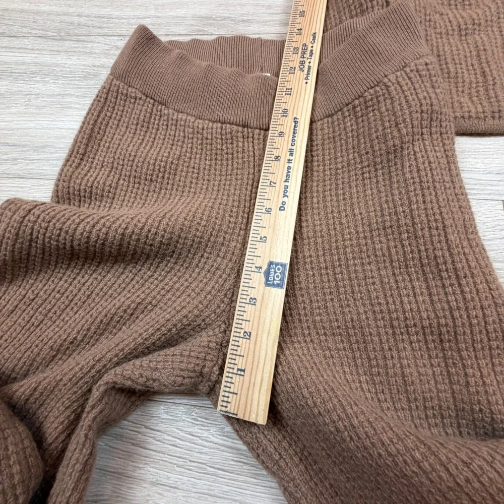 Alo Yoga Cashmere Waffle Knit Set Toasted Almond Crop Top High Waist Pants Sz M